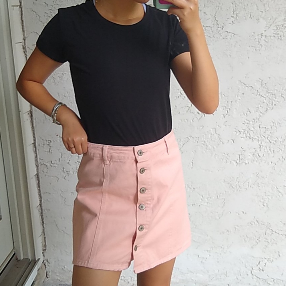 Forever 21 Pink Denim Button Down Miniskirt